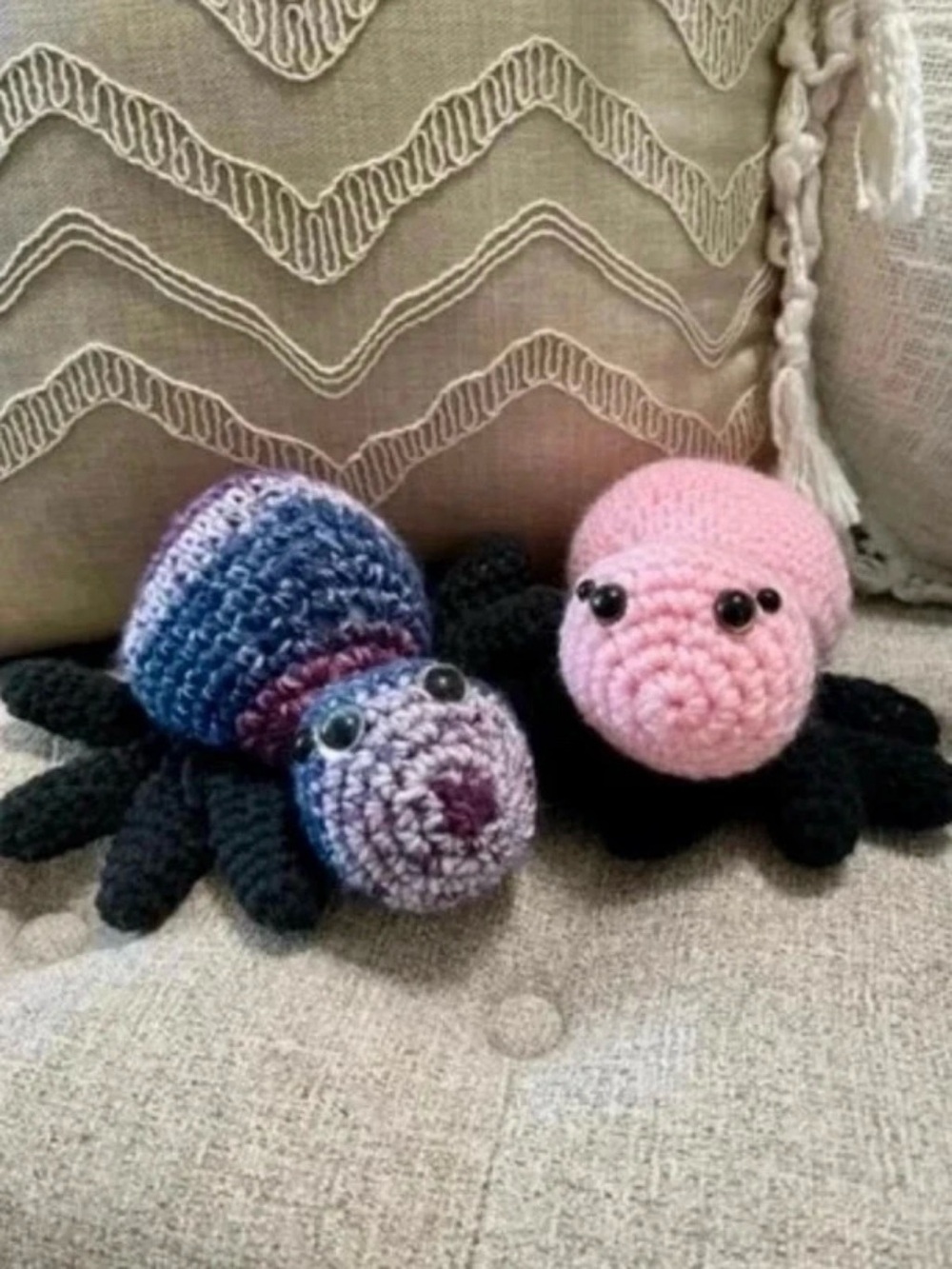 Handmade crochet spiders